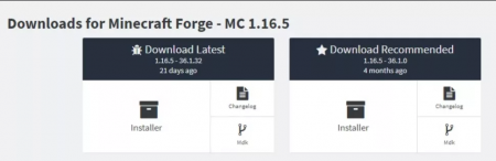 выберите загрузку Minecraft Forge